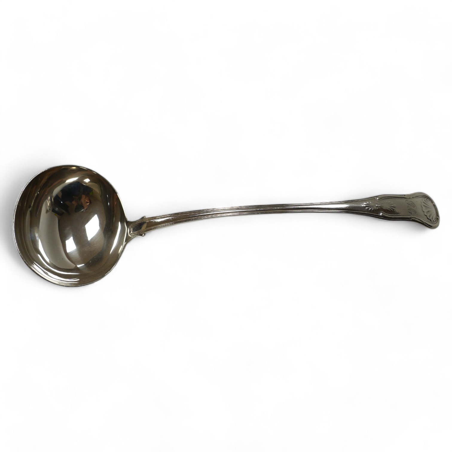 A George IV silver King's pattern soup ladle, by John & Henry Lias, London, 1822, 33.5cm, 9.1oz. Condition - poor to fair